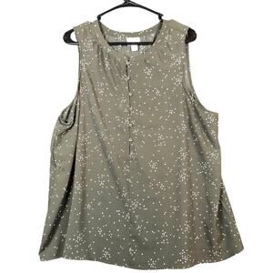 Ava & Viv Womens Blouse Green White Polka Dot Sleeveless Henley Stretch 1X